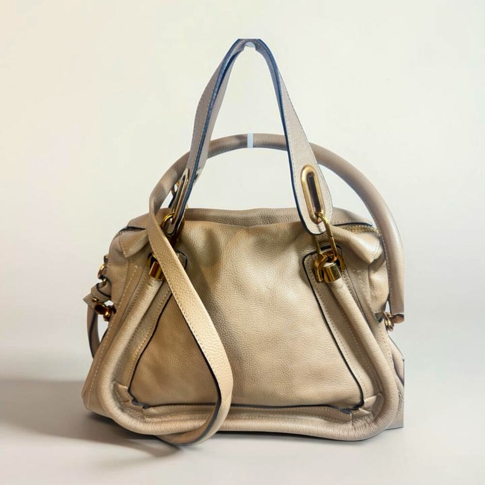 Chloé Paraty Beige Leather Satchel Shoulder Bag Gold Hardware w/ COA & Dust Bag